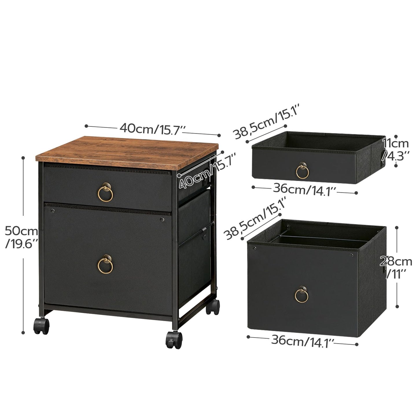 HOOBRO File Cabinet, 2-Drawer Vertical Mobile Office Cabinet, Rolling Printer Stand, for A4/Letter Size Files, Nonwovens Drawer, for Home Office, Rustic Brown and Black BFK21WJ01