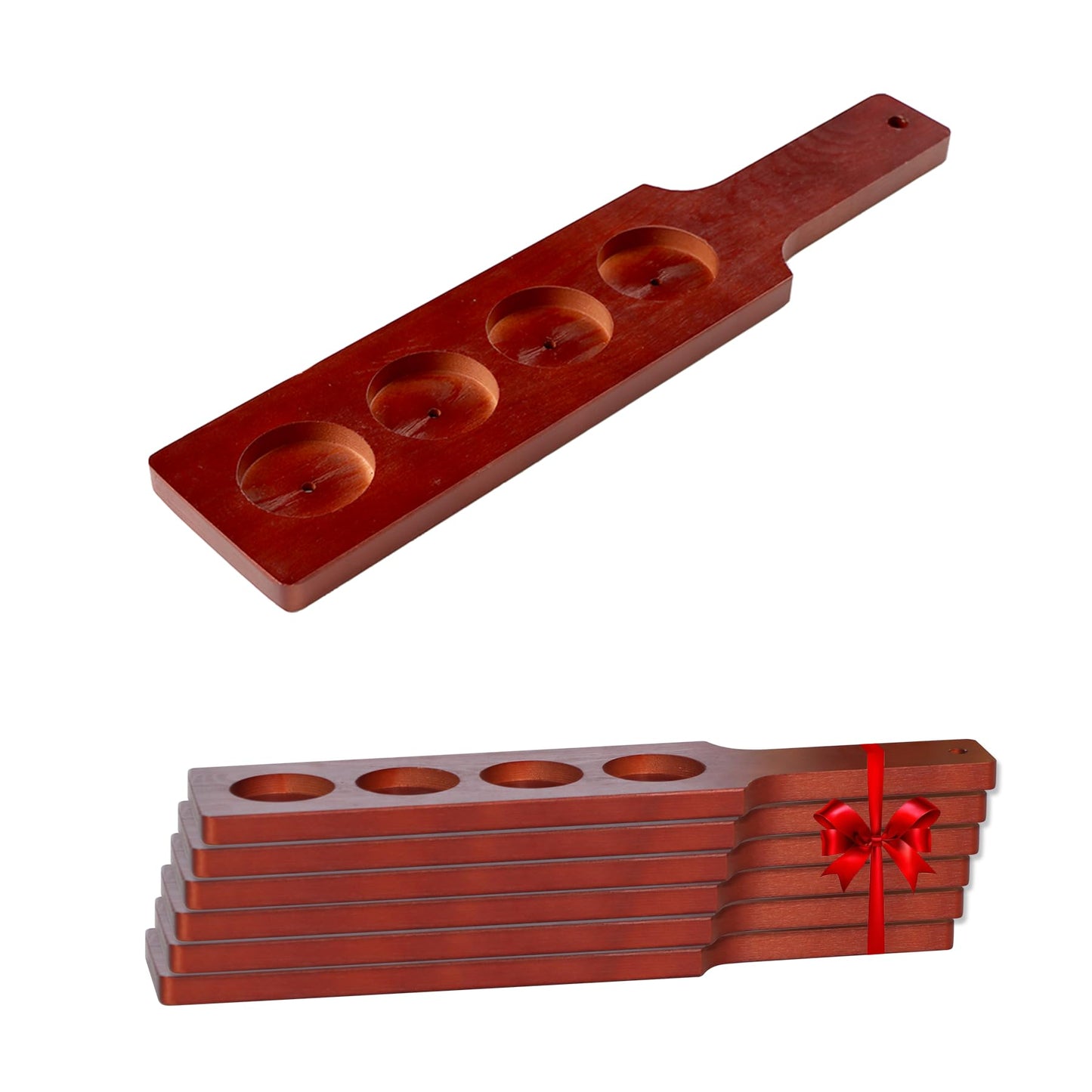 LZMS 6 Packs 18" Mahogany Finish Flight Paddle, Large Beer Sampler Paddle with thin Profile and Convenient Hanging Hole, Ideal for Professional Kitchens and the Hospitality Industry