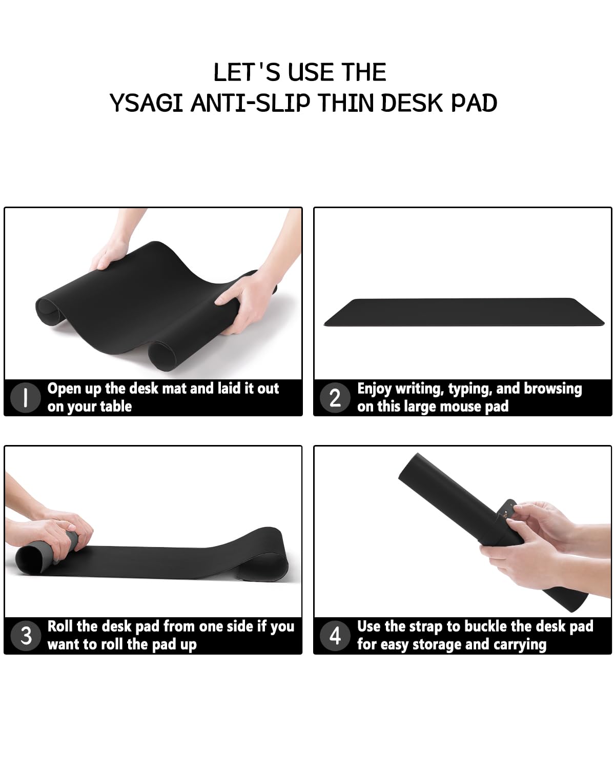 YSAGi Non-Slip Desk Pad,Mouse Pad(Black, 47.2" x 17")