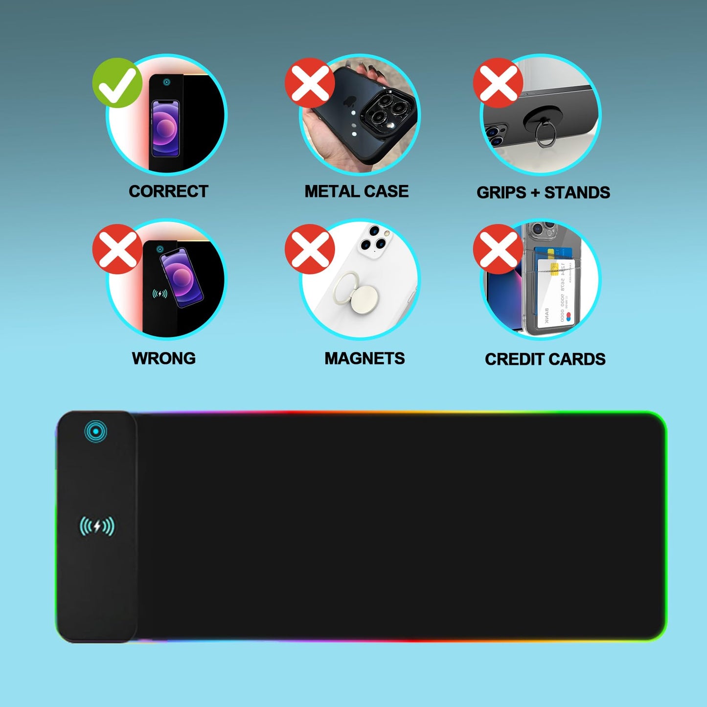Wireless Charging RGB Gaming Mouse Pad, LED Mouse Pad 800x300x4MM, 14 Light Modes Extra Large Mousepad Non-Slip Rubber Base RGB Desk Mat for Gaming, MacBook, PC, Laptop, Desktop Acessories