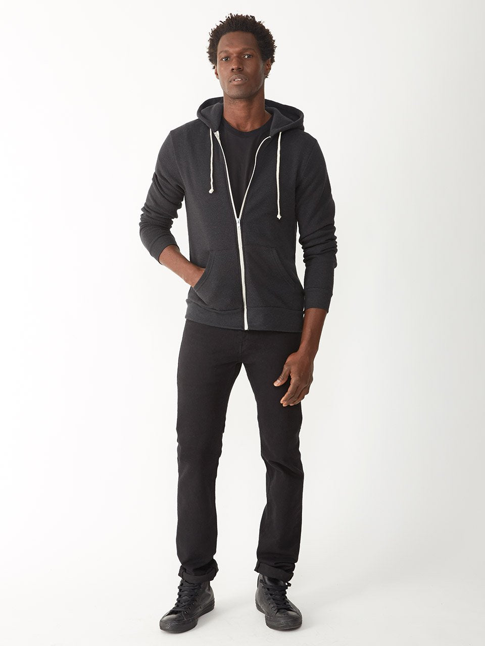 Alternative Men's Rocky Zip Hoodie Sweatshirt, Eco True Black, XX-Large