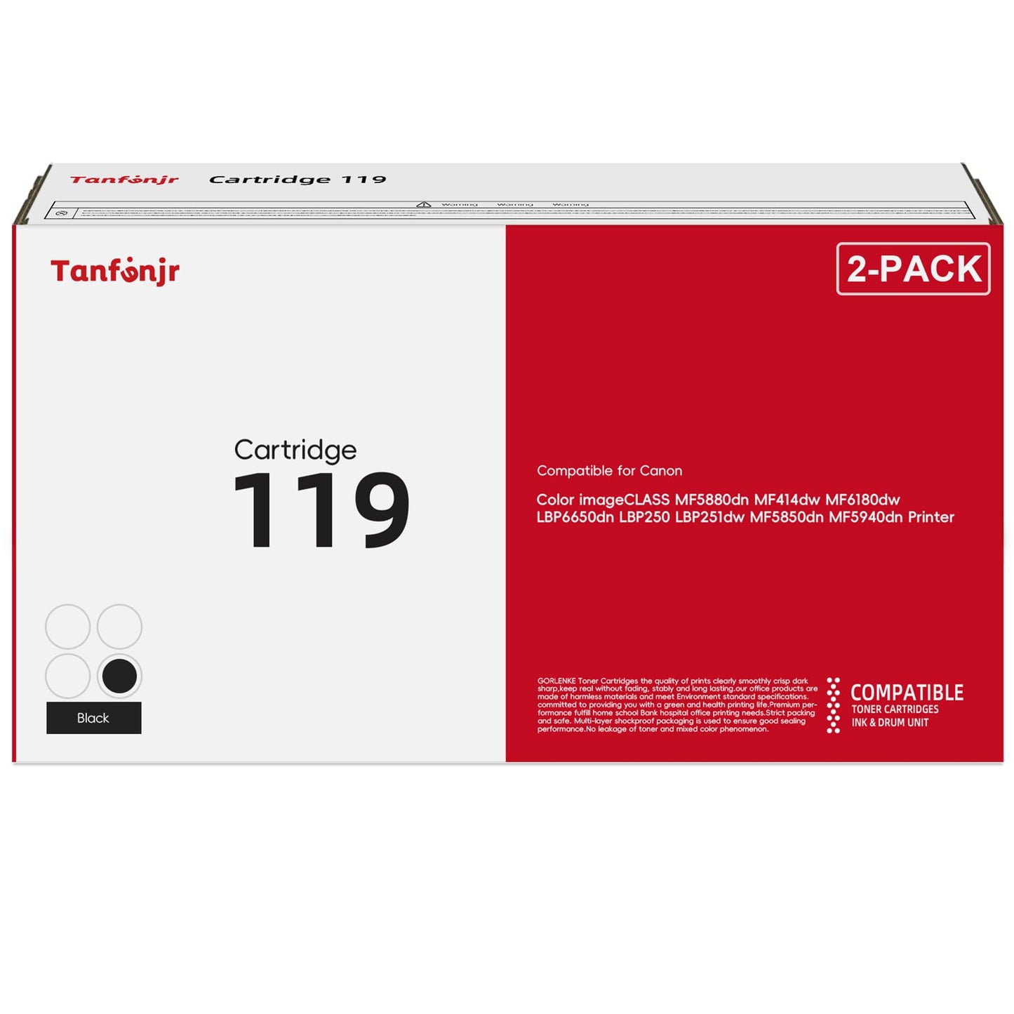 CRG119 Toner Cartridge 119 Black Replacement for Canon Cartridge 119 CRG-119 Toner ImageCLASS MF5950dw MF6160dw MF410 MF414dw LBP251DW MF416DW LBP6300dn LBP6650dn Printer Ink 2 Pack