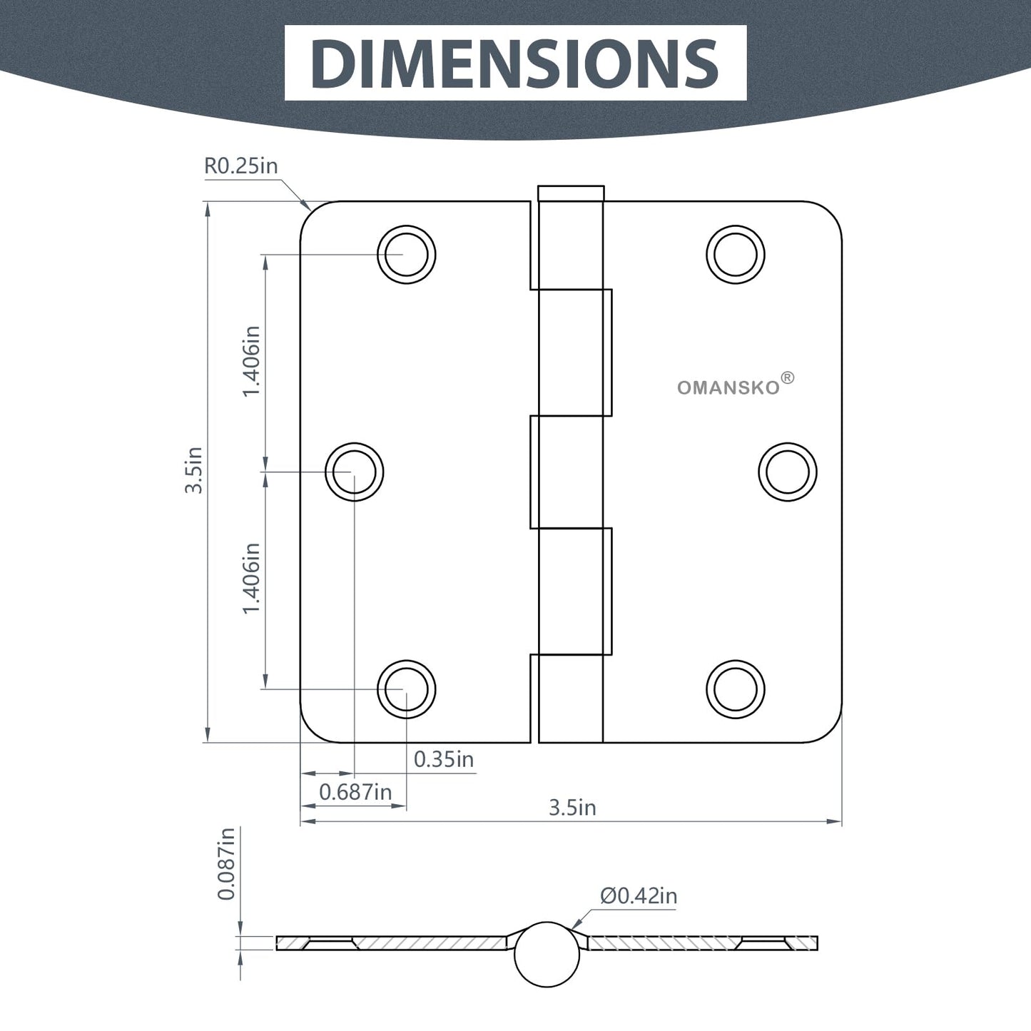 24 Pack 3.5" x 3.5" Black Door Hinges, Matte Black Hinges 3 1/2 Interior Hinges 1/4" Raidus Standard Residential Bedroom Door
