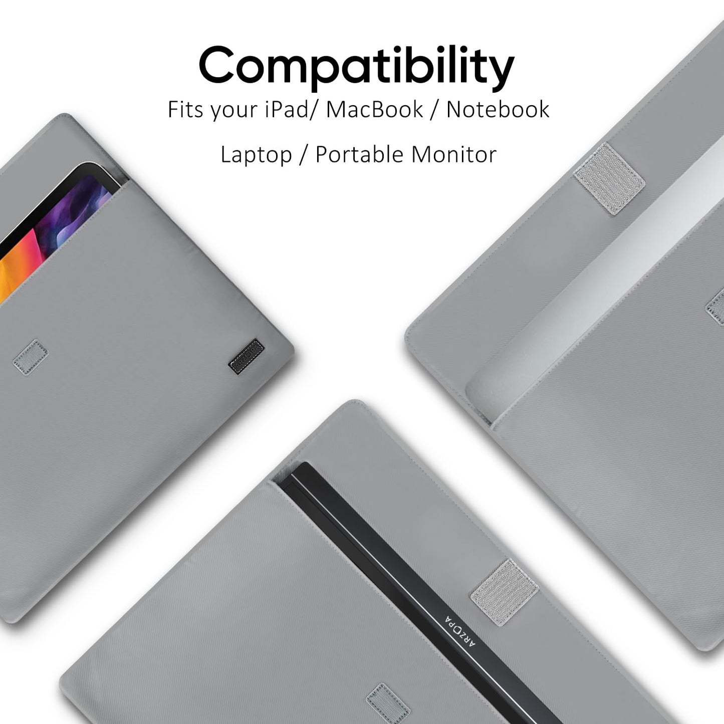 ARZOPA 16.1" Portable Monitor Sleeve Bag, PU Leather Case, Grey