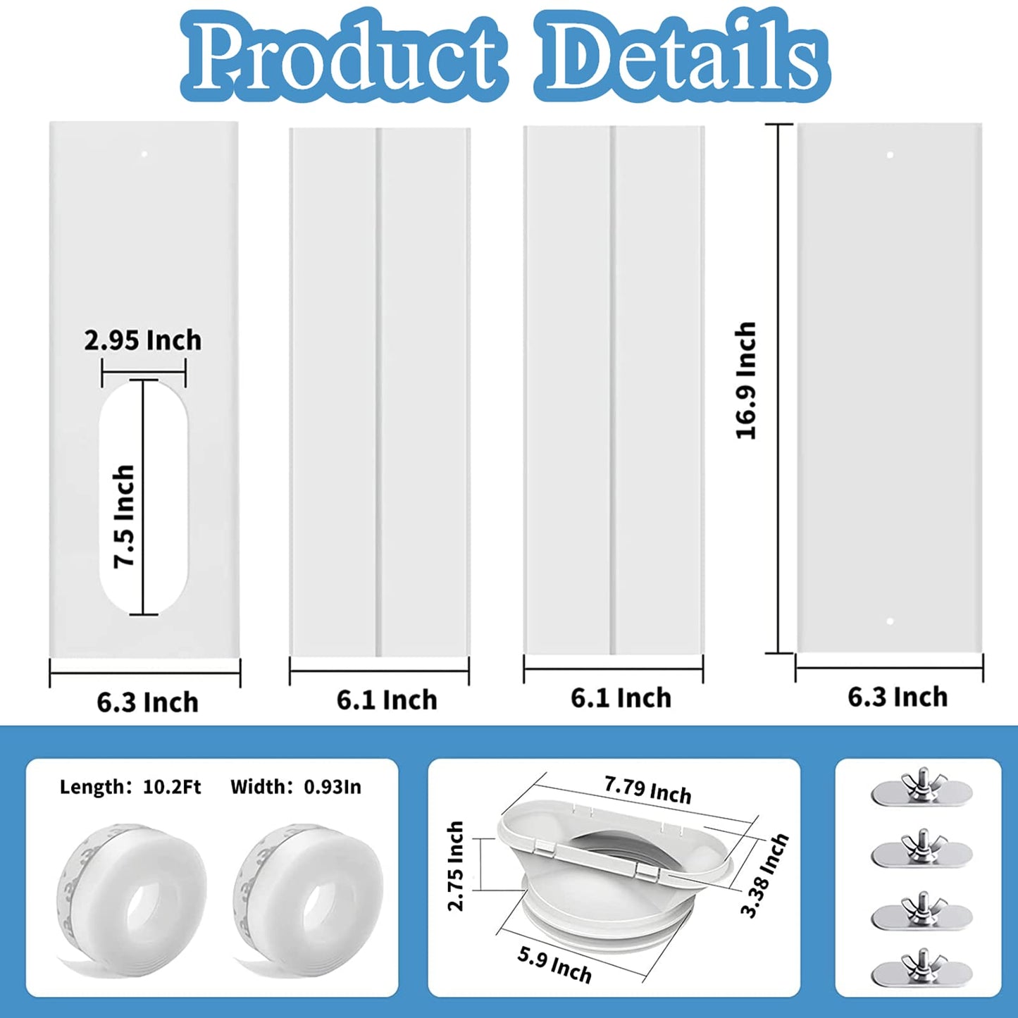 Upgraded Portable Air Conditioner Windows Vent Kit, Universal Window Sealing Plates with 2 in 1 Coupler, Suit for 5.1/5.9In Diameter Air Conditioner Exhaust Hose, Adjustable Length-17”to 61”