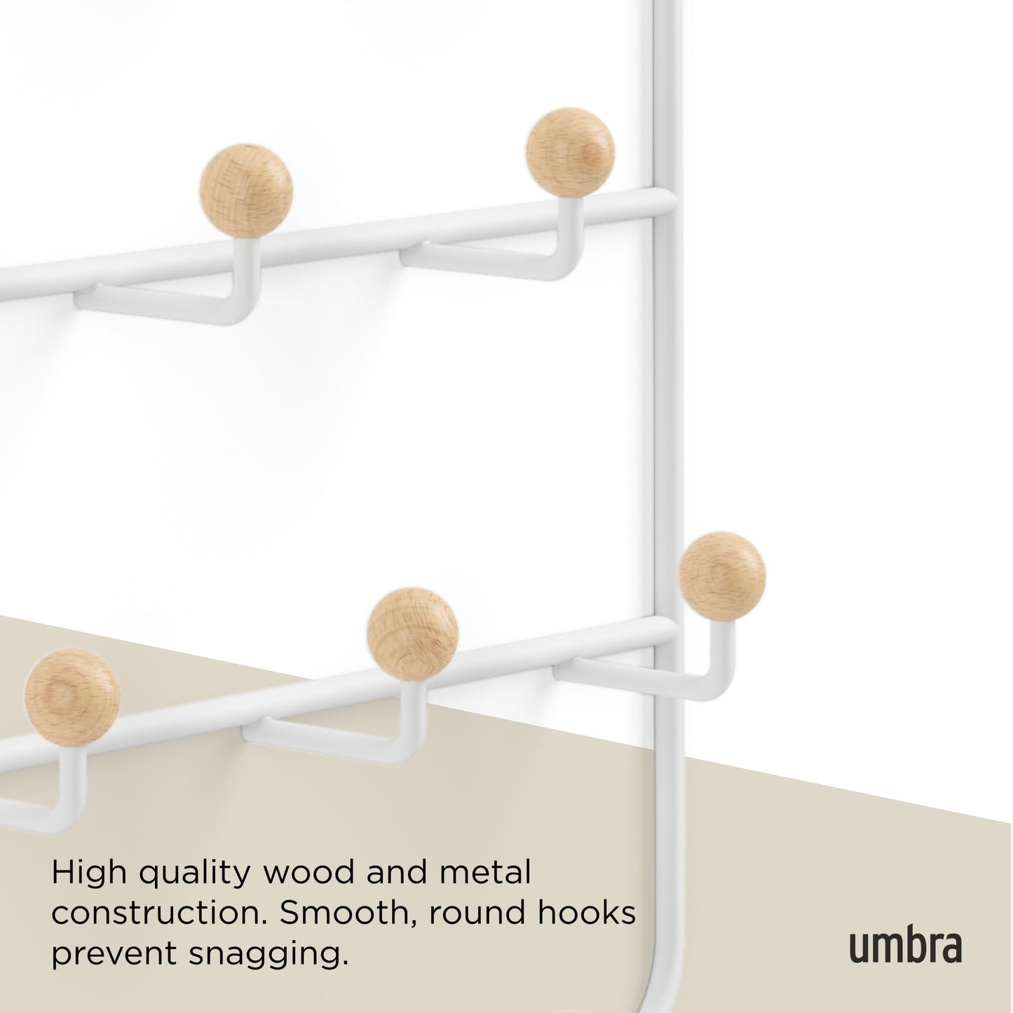 Umbra Estique Over The Door Coat Rack & Multi-Use Organizer, for Coats, Bags, Hats & More, White/Natural