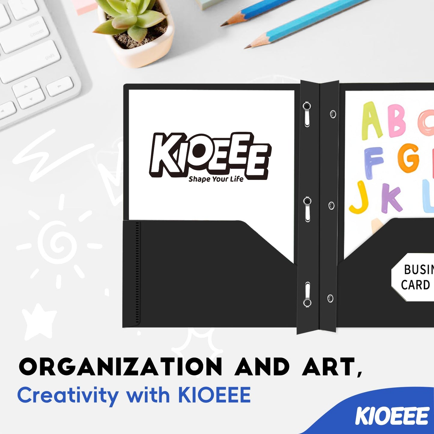 KIOEEE Black Folders with Pockets and Prongs,24 Pack Heavy Duty Plastic Pocket Folders with 3 Prongs and Business Card Slot,Fit Letter Size Paper, for Home,School and Office