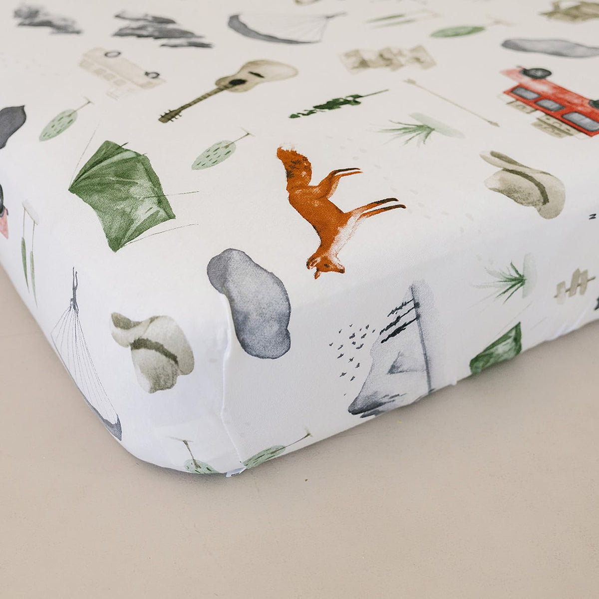 Pobi Baby Premium Twin Full Bed Sheet Set – Kids Double Bed Sheets in Cotton Blend | Ultra-Soft Woodland Camping Print with Fitted Sheet, Flat Sheet & Pillowcases - 3 PC (Explore)