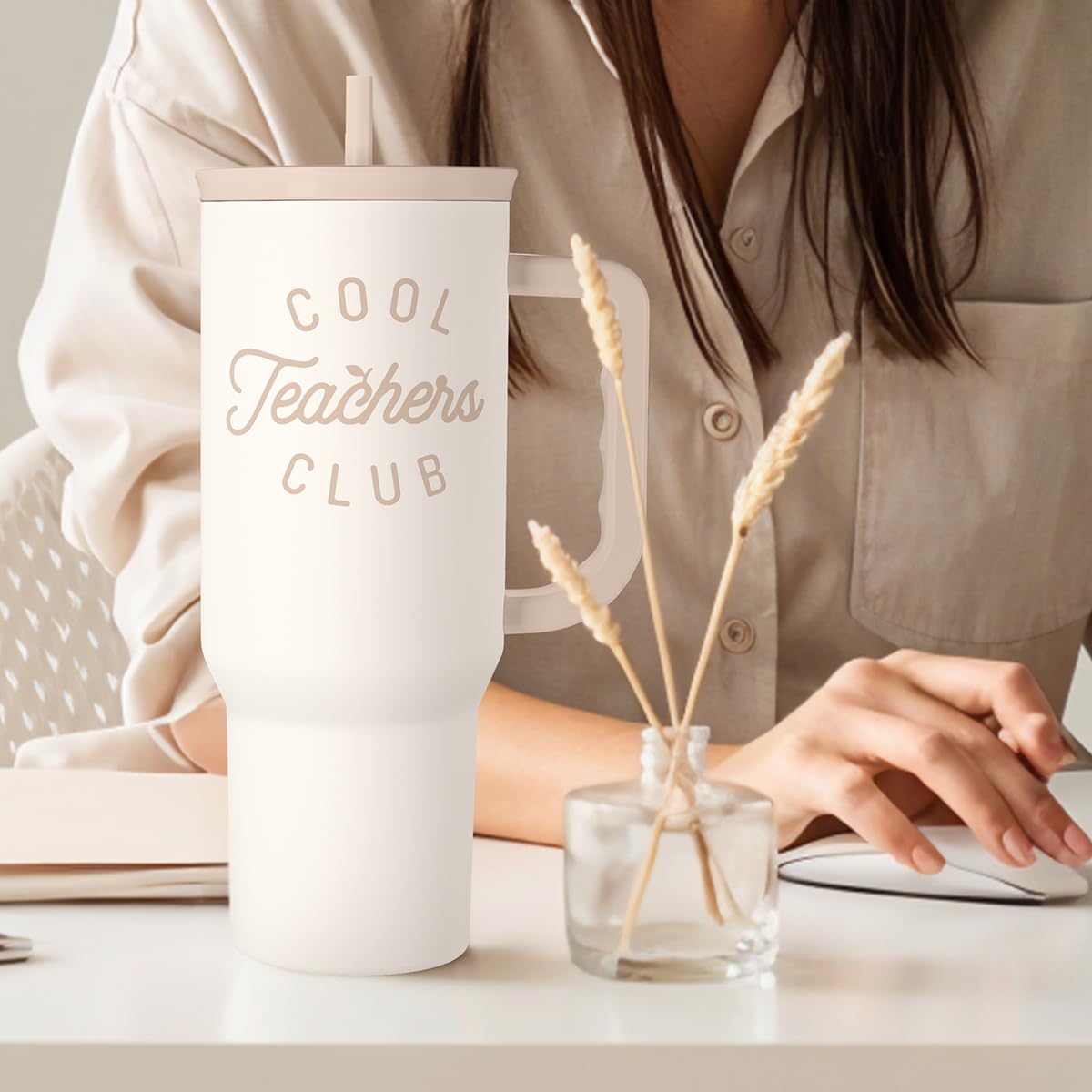 SANDJEST Teacher Appreciation Gift for Women – Stainless Steel Insulated Tumbler with Handle - Teachers Travel Coffee Mug Cup for Women Back to School Birthday Christmas, 40oz
