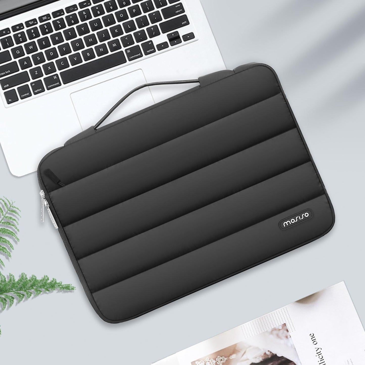 MOSISO 360 Protective 15-16 inch Laptop Case, 15.6 inch Puffy Laptop Sleeve Compatible with MacBook Pro 16, HP, Dell, ASUS, Acer Laptop Notebook Computer, Polyester Horizontal Side Open Bag, Black