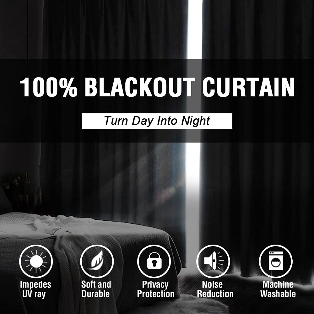 H.VERSAILTEX 100% Blackout Curtains for Bedroom Thermal Insulated Blackout Curtains 84 inch Length Heat and Full Light Blocking Curtains for Living Room with Black Liner 2 Panels Set, Light Sage