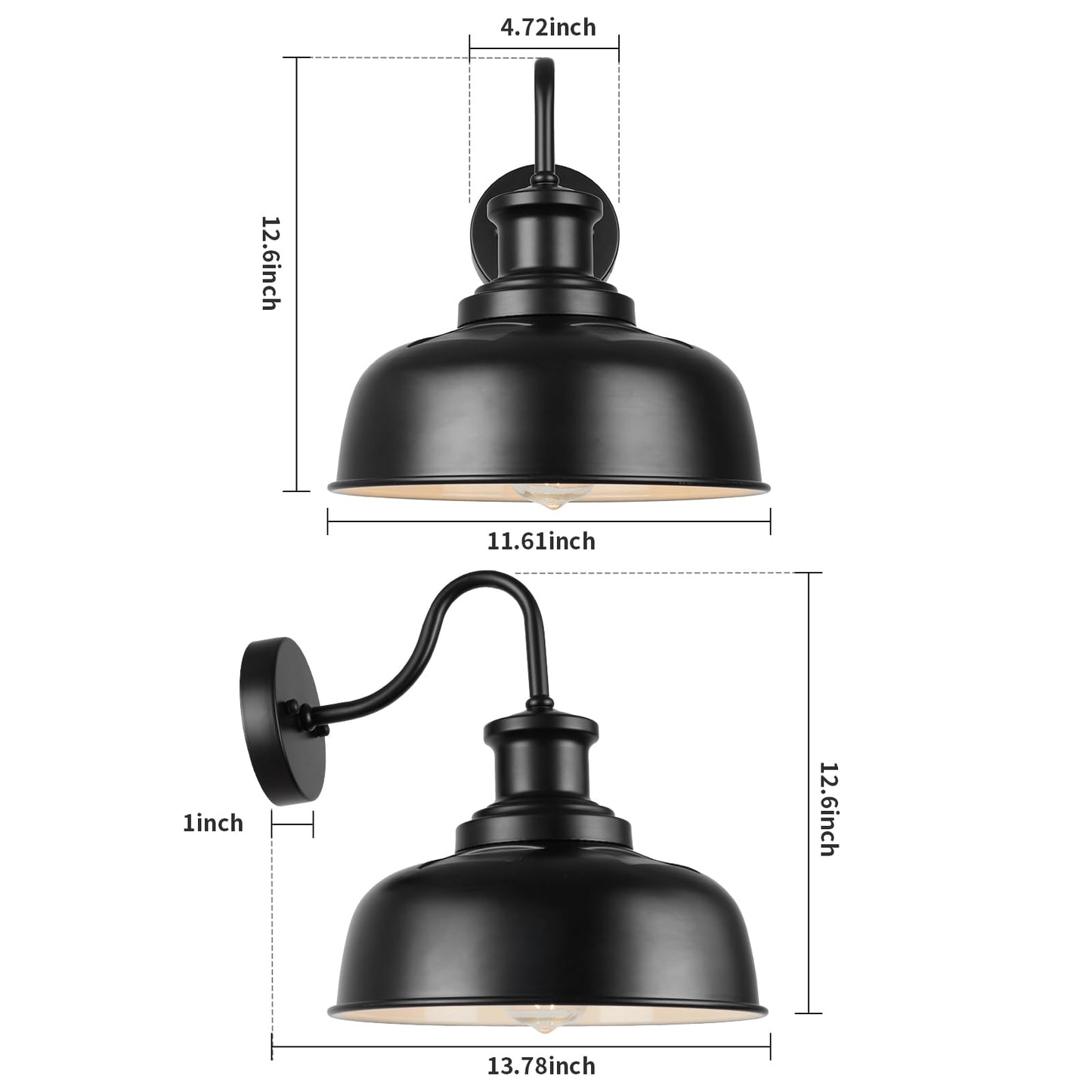 Diyel Solar Barn Light for Outside, Gooseneck Outdoor Wall Lights Solar Powered, Farmhouse Exterior Wall Sconce, Industrial Outside Lighting Fixture, Rustic Lantern for Garage, Barn, Shed, RZSR007