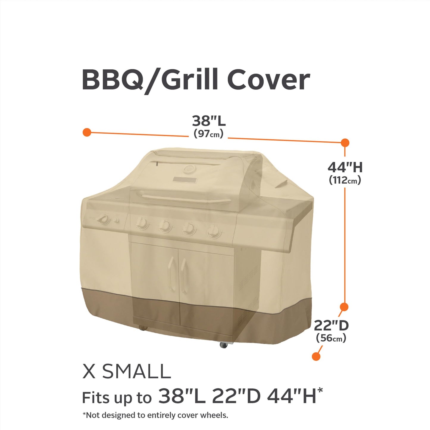 Classic Accessories Veranda Grill Cover-Durable BBQ Cover with Heavy-Duty Weather Resistant Fabric, X-Small, 38-Inch, Pebble, 55-337-361501-00