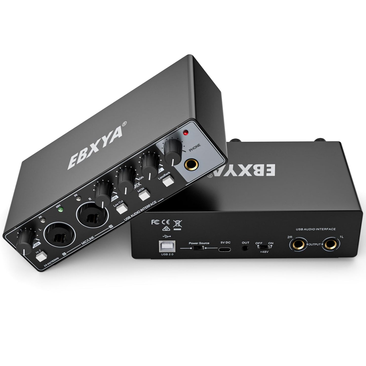 EBXYA 2x2 Audio Interface for Recording Music, 24-bit/192kHz Plug and Play USB Interface for PC and Mac, Studio, Guitar, Podcast, Streaming(Metallic Black)