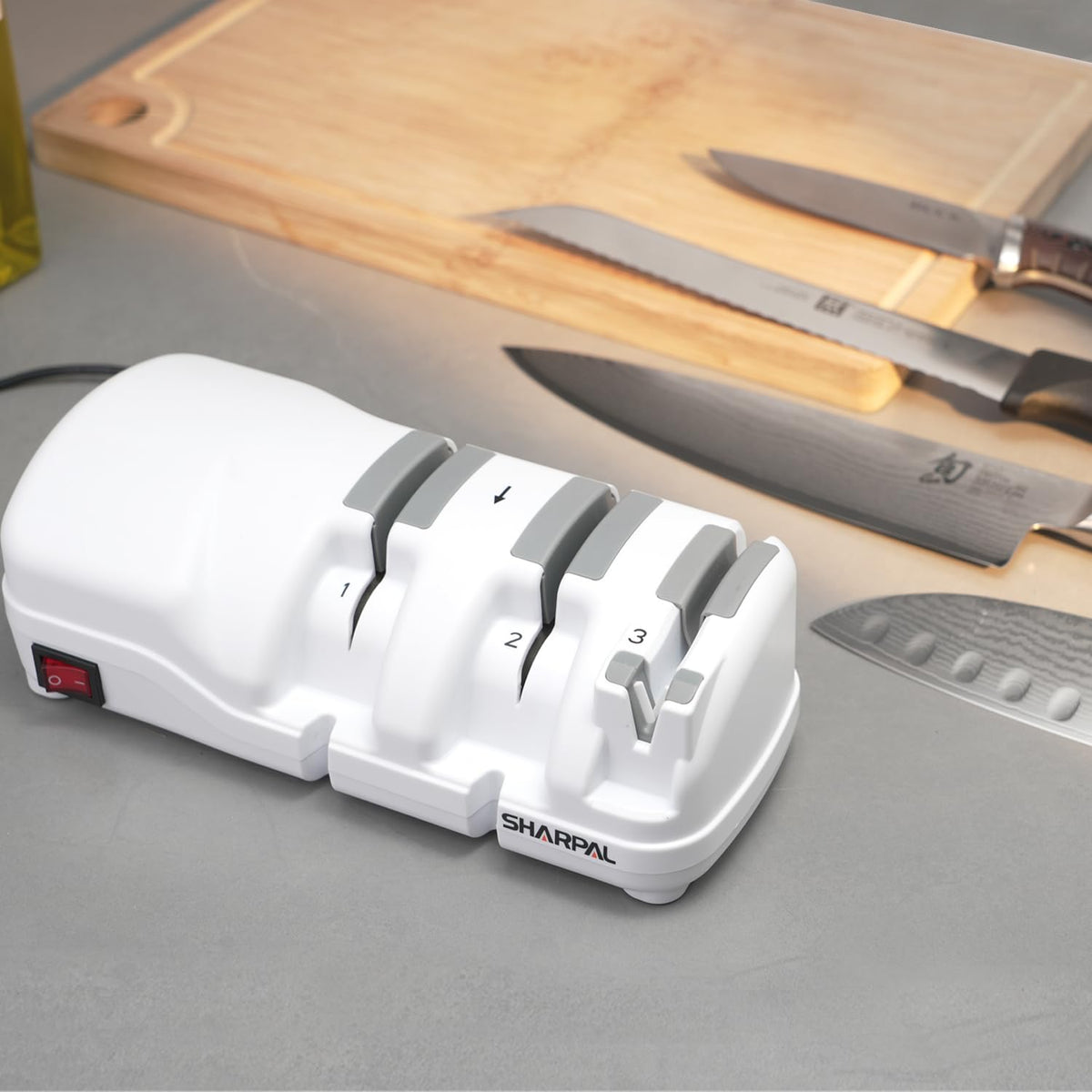 SHARPAL 198H Electric Knife Sharpener - 3 Stage Professional Knife Sharpening System with Diamond Wheels, Suit for Double-Beveled Straight Edge & Serrated Knives, Quick Razor-Sharp Results, Low Noise