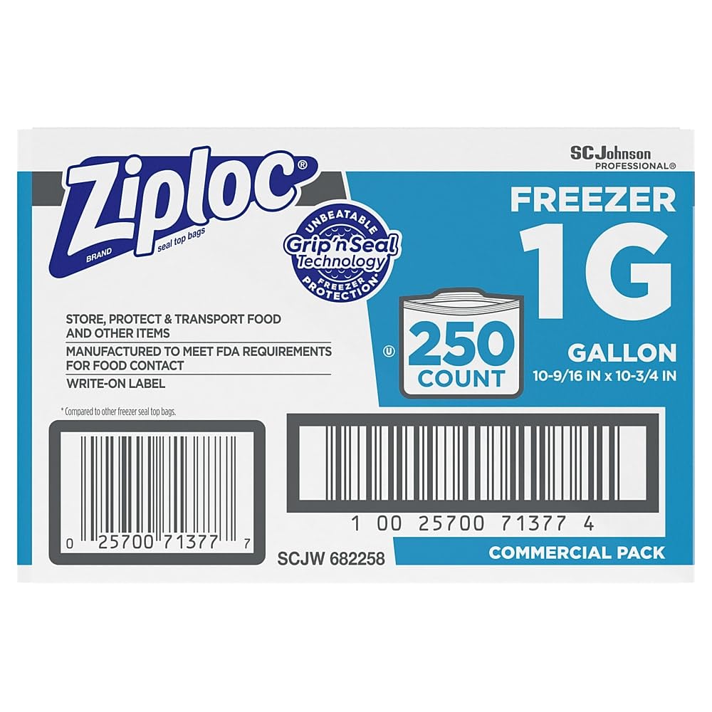 Ziploc DVO94604 1 Gallon Freezer Bags Dispenser, 1 gal, 10.8", 273.1 mm Width x 10.6", 268.3 mm Length x 2.70 mil, 69 Micron Thickness, Clear, Food