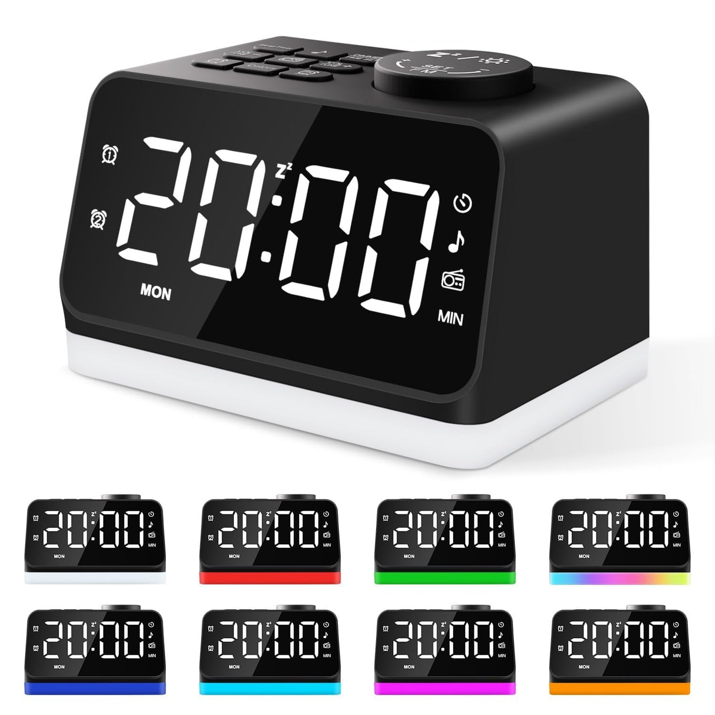 Modern Digital Alarm Clock with FM Radio, Alarm Clocks for Bedrooms with 2 Charging Port, Sleep Sound Machines with Timer, Dual Alarm, Loud Alarm and Easy to Use for Seniors and Kids as Gift