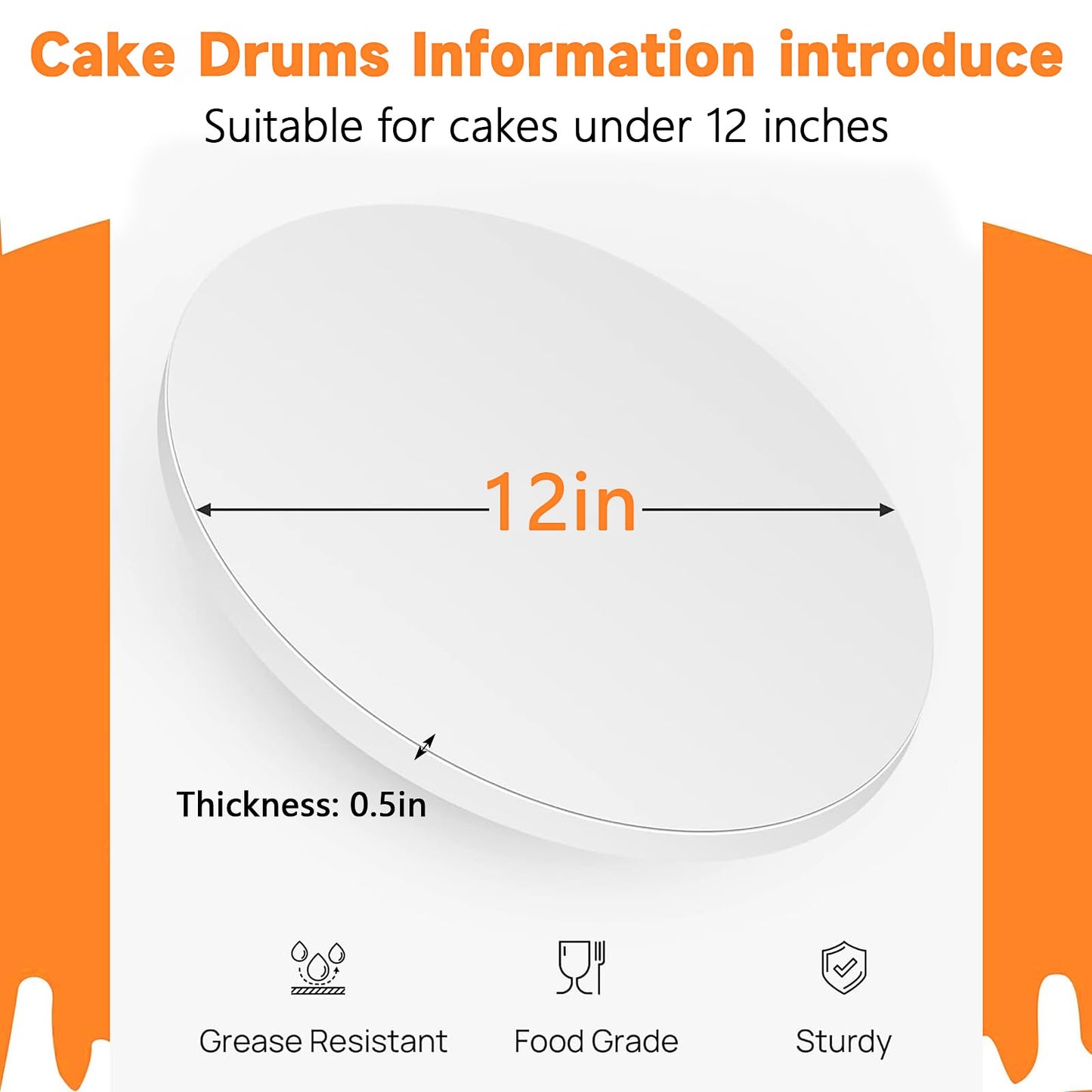 12 Pack Cake Drums, 12 Inch Cake Boards Round Cake Base Board, Cake Corrugated Cardboard Sturdy Cake Base Thick Cake Boards for Wedding Birthday Party