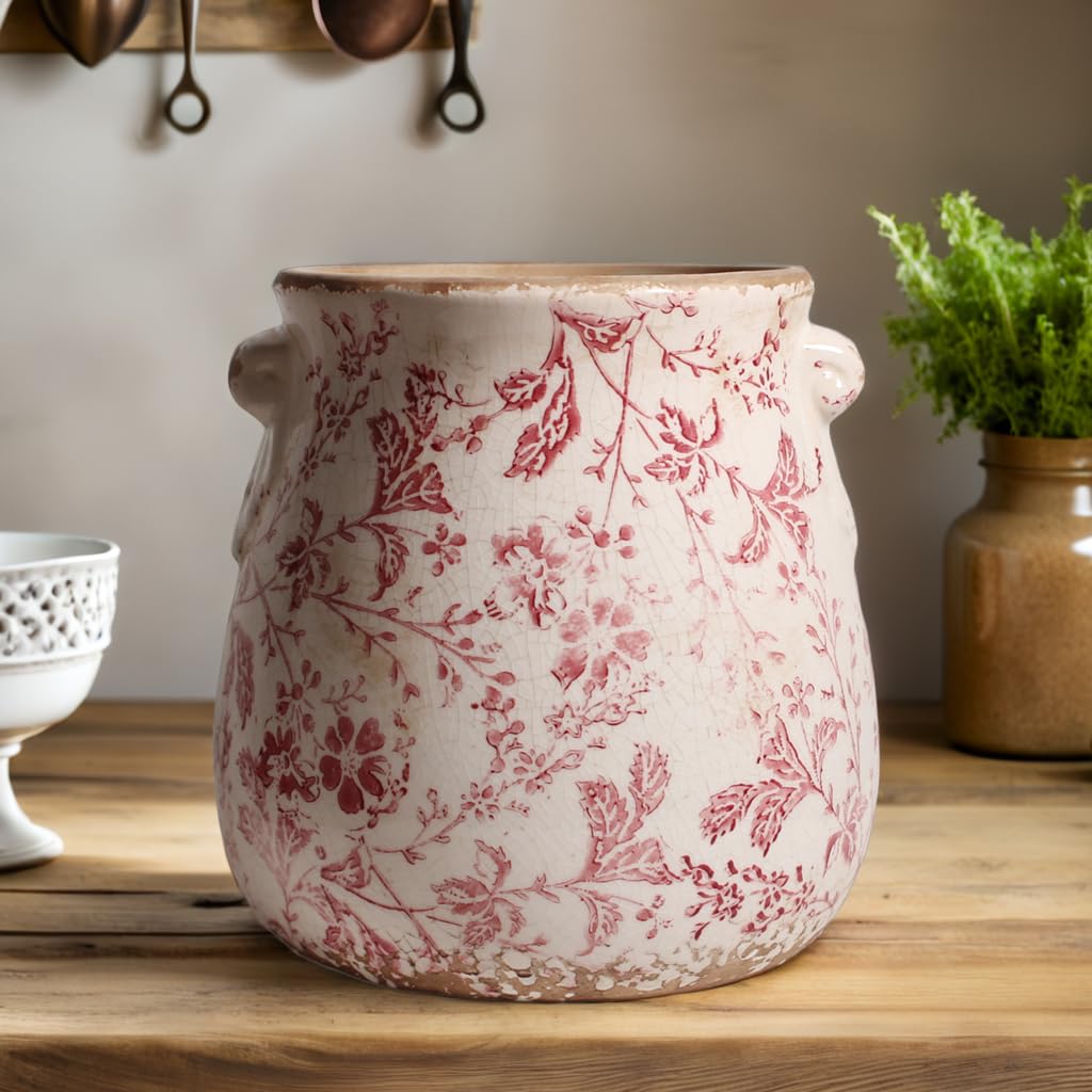 Xiaan Jiaju 6.68in. Tuscan Planter & Room and Home Decor, Decorative Vase, Indoor/Outdoor Ceramic Plant Pot, Drainage Hole, Red