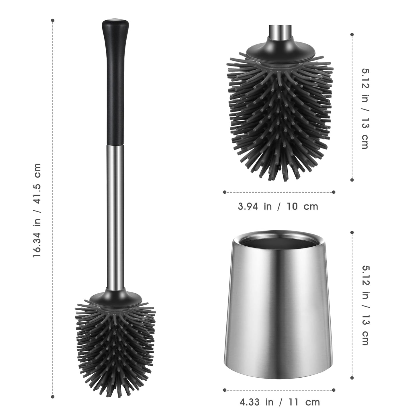 HAMITOR Toilet Bowl Brush Holder Set: 2Pack Silicone Stainless Steel Deep Cleaning Toilet Cleaner Brush for Bathroom Restroom - Compact Modern Rv Toilet Scrubber Accessories with Caddy