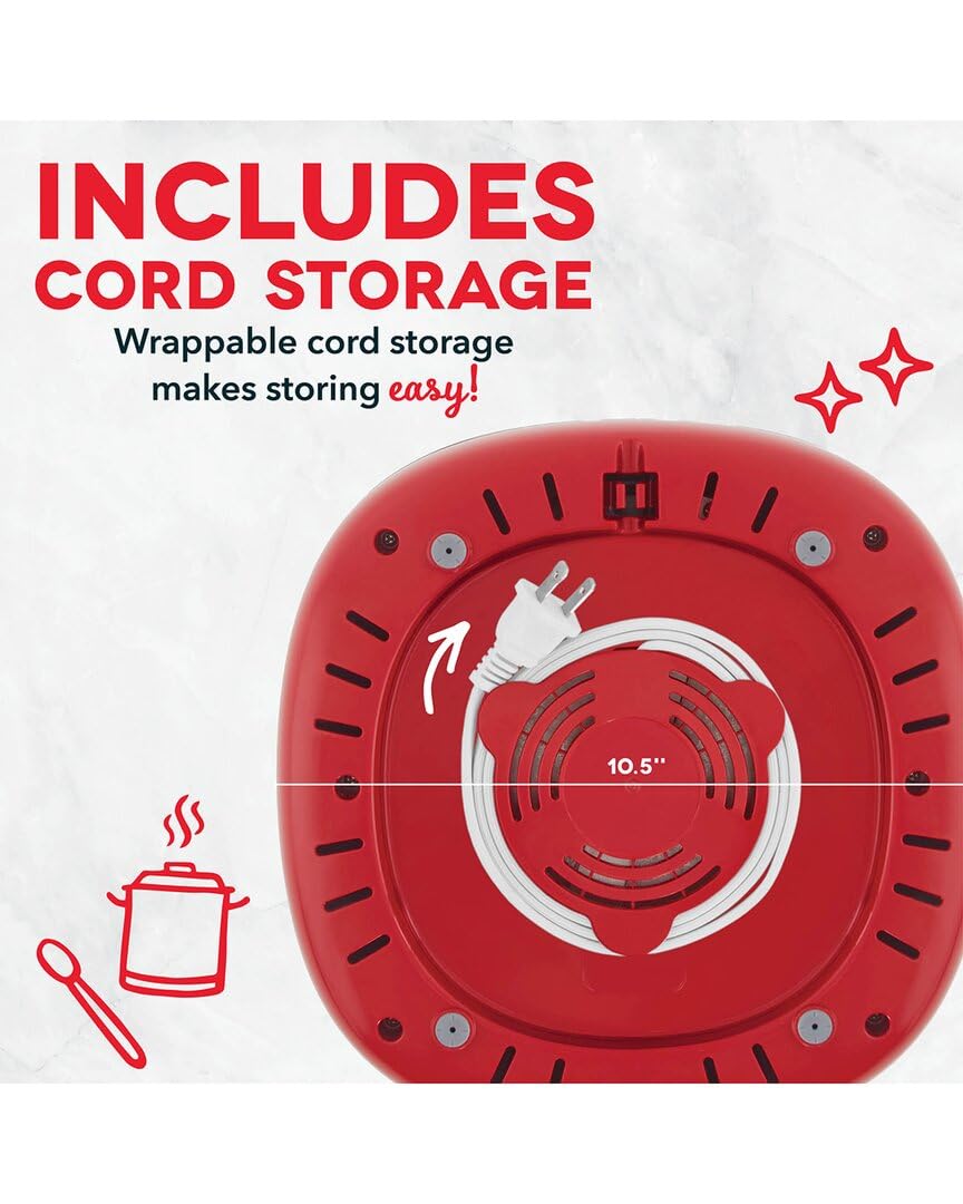 DASH Everyday Electric Cooktop with Infrared Heating, 5 Temperature Settings with Cord Storage, Perfect for RVs, Camping, Dorms, and Small Living Spaces - Red