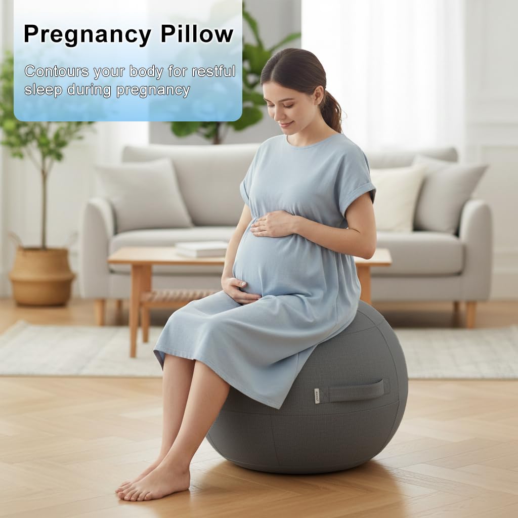 Exercise Ball Chair with Fabric Cover, Standard Size (25inches/65cm), for Home Offices, Balance Training, Yoga Ball (Black)