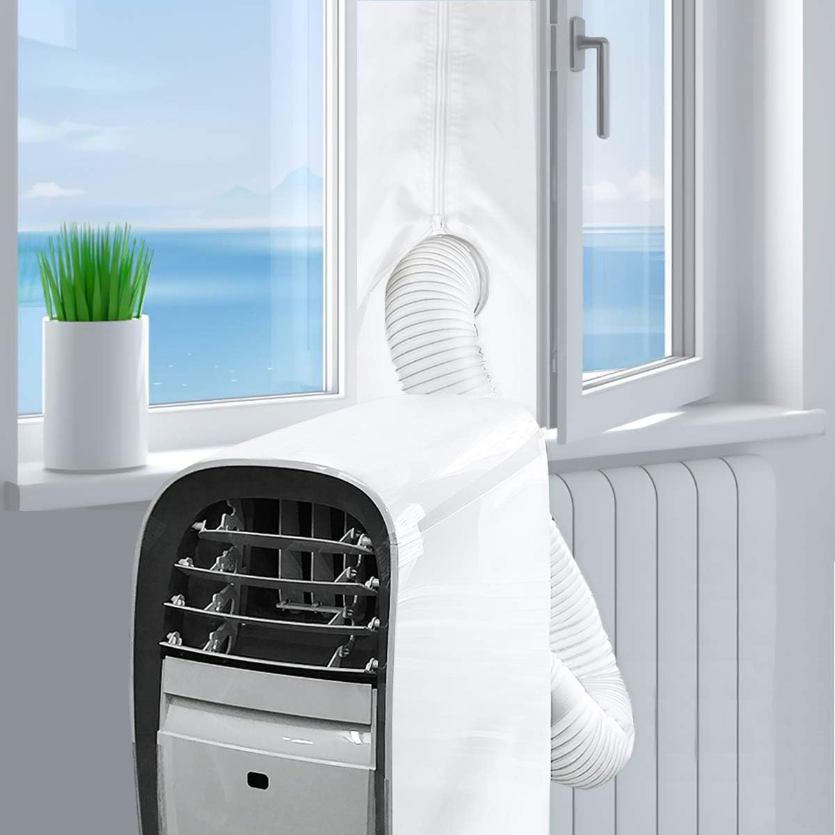 AGPTEK 300cm Window Seal for Portable Air Conditioner, Mobile AC Soft Cloth Sealing for Tilt Window, Stop Hot Air with Zip and Adhesive Fastener- No Need for Drilling Holes