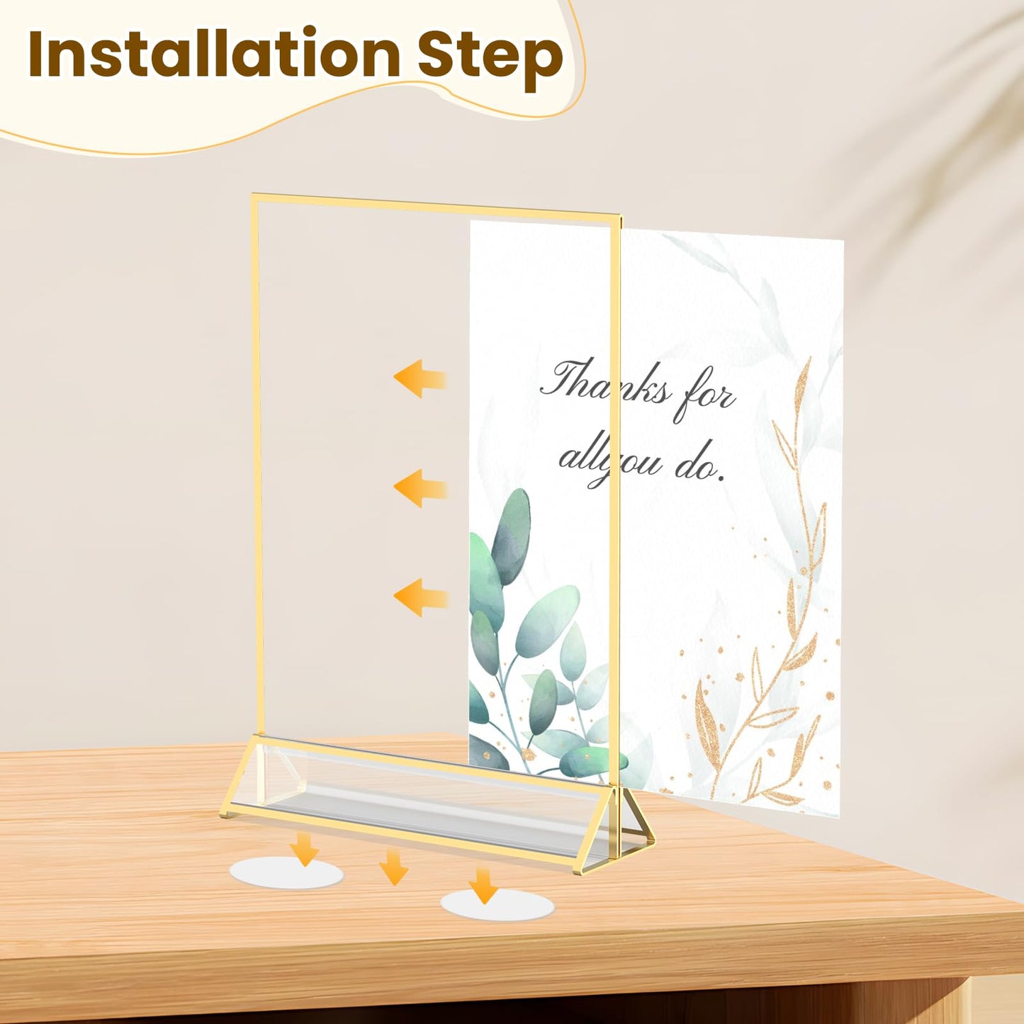 YOAEAILY Gold Frames 8X10 Acrylic Sign Holder Double-Sided Picture Frames for Menu, Wedding Table Number, Christmas Photos With Removable Round Stickers - 6 Pack