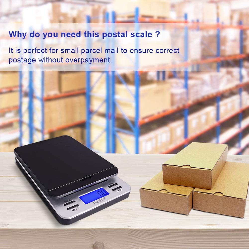 Fuzion Shipping Scale, Accurate Digital Postal Scale 86 lb/0.1 oz with Hold and Tare Function, LCD Display, Auto-Off, Postage Scale for Packages and Mailing, Battery and AC Adapter Included