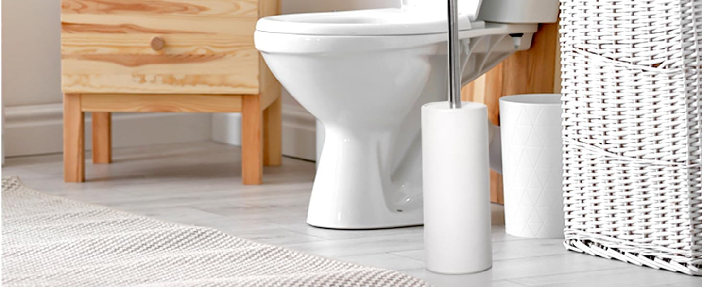 Viosuniu Matt White Ceramic Toilet Brush and Holder Set, Freestanding Toilet Bowl Cleaners Brush, Scrubber Brush for Toilet, Bathroom Accessories with Stainless Handle, Deep Cleaning