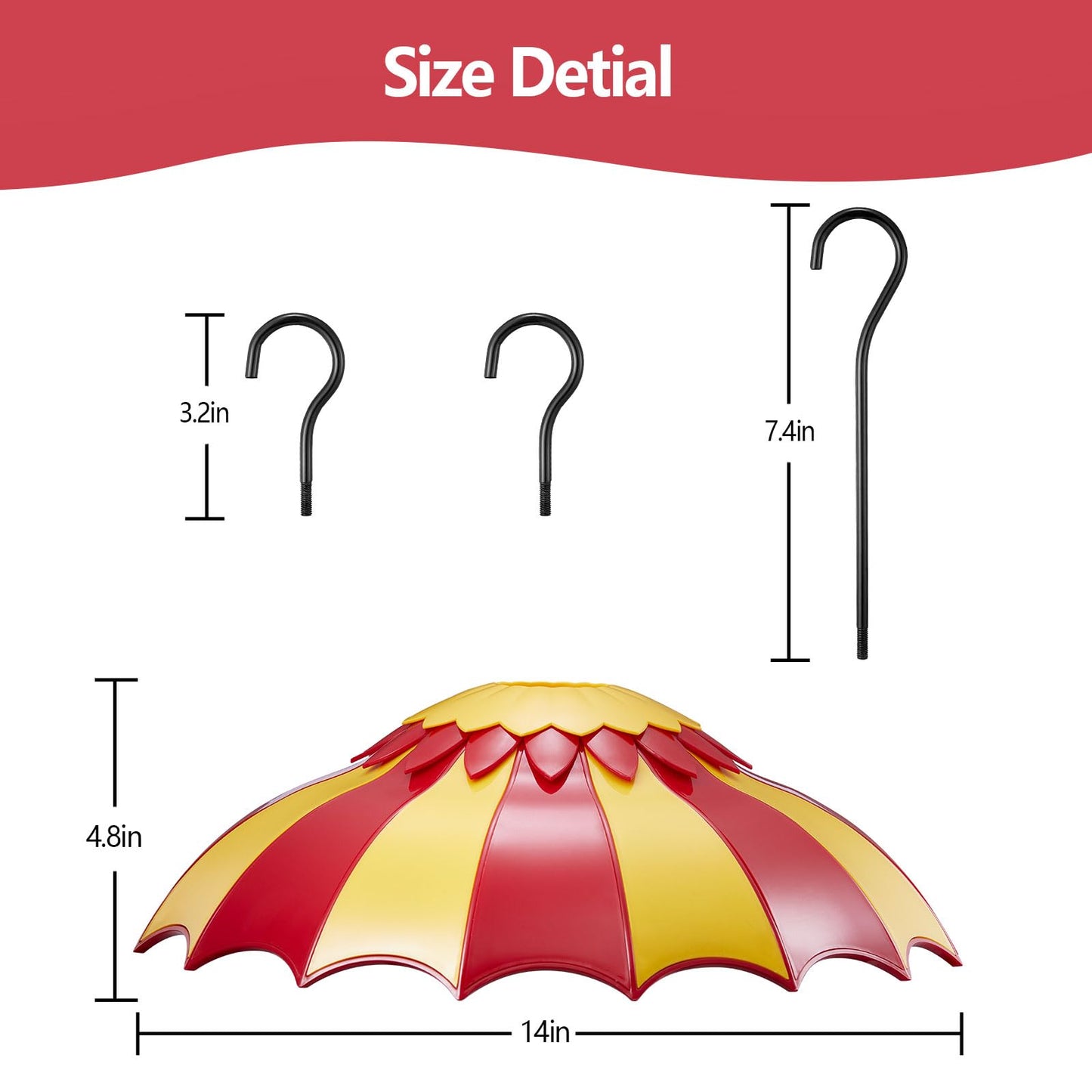 Hummingbird Feeder Cover, Humming Bird Feeder Baffle for Outdoors Hanging, Weather Dome Rain Guard Shade Sunlight Keep Nectar Cool,Large Size Suitable for Wild Bird Feeder, 14inch(Red Yellow)