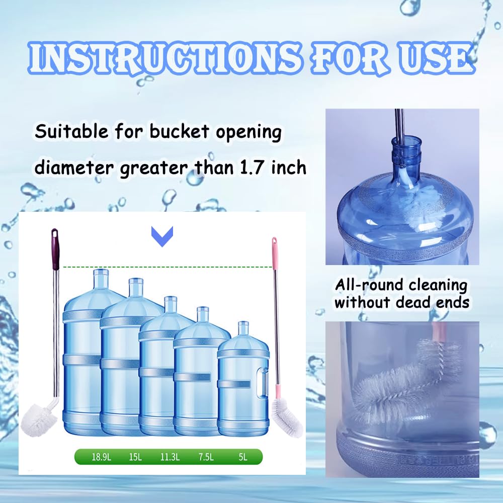 Bottle Brush, 3 Pack Long Handled Bucket Brushes with 1 Smaller Bendable Bottle Brush and 2 Water Jug Caps, Stiff Nylon Bristles, Suitable for Cleaning 1 to 5 Gallon Buckets, Glassware, Mugs