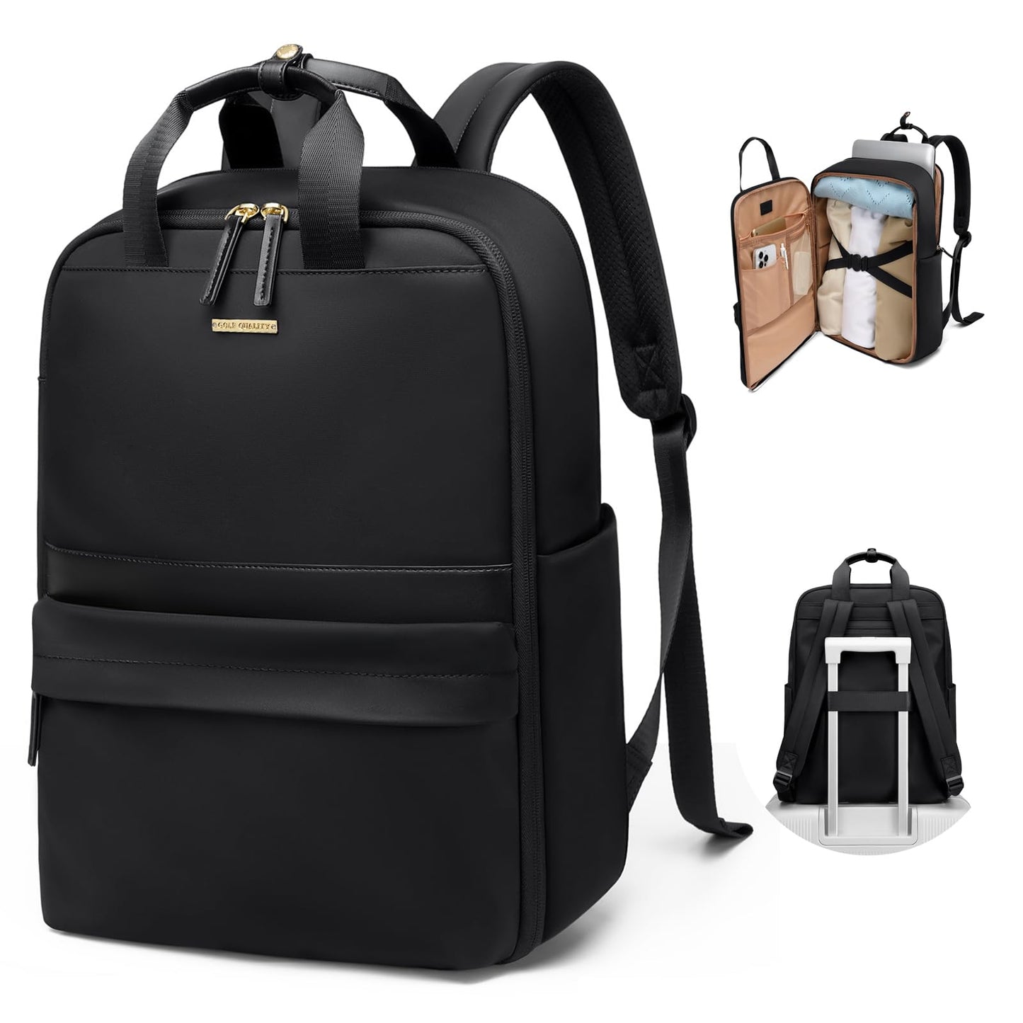 GOLF QUALITY Laptop Backpack for Women Carry On Backpack Travel Backpack with Laptop Compartment for Work Travel Business Fit 16 Inch Notebook, Black