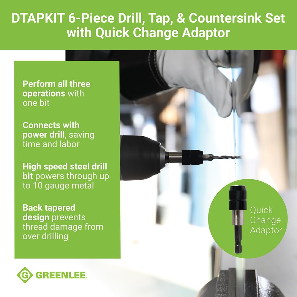 TEMPO Greenlee DTAPKIT 6-32 to 1/4-20 Combination Drill and Tap Set, 6-Piece