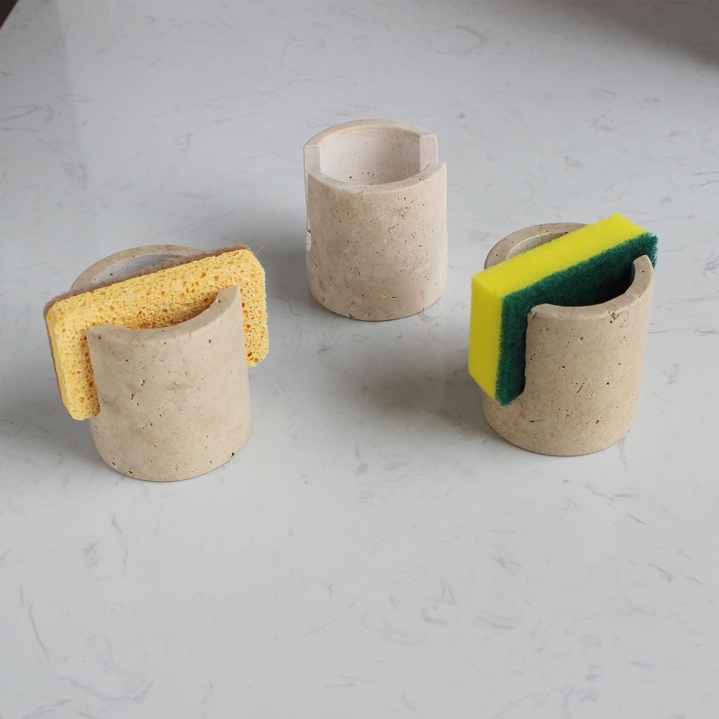 Natural Marble Sponge Holder for Kitchen Counter, Drying Rack, Sponge Caddy for Sink Organizer (Beige Travertine)