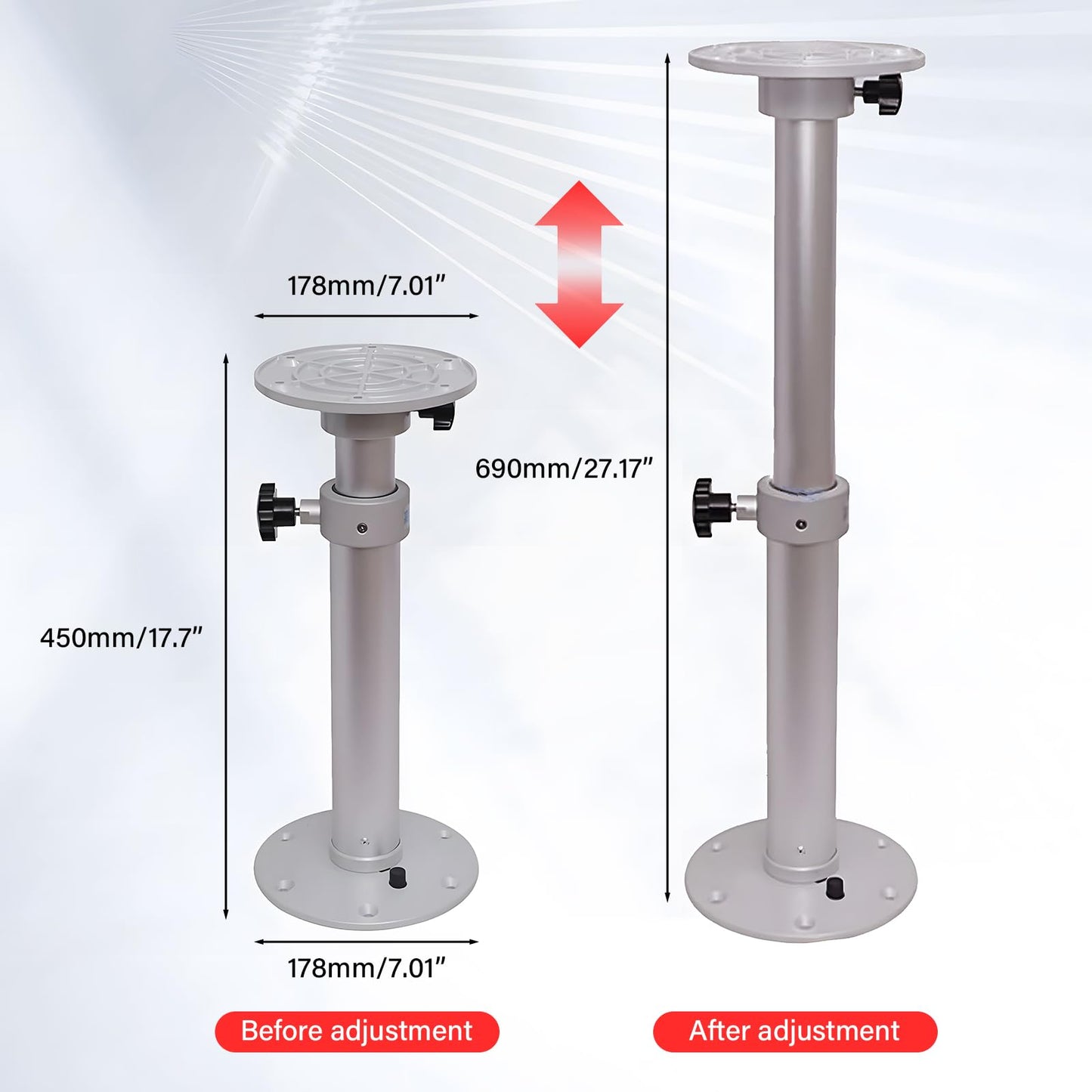 ASDJAKZP Table Pedestal Stand, Adjustable Table Pedestal Marine,Detachable Adjustable Aluminum Alloy RV Table Base Stand Leg Base Mount Frame 18-27.5inch 360° Rotatable