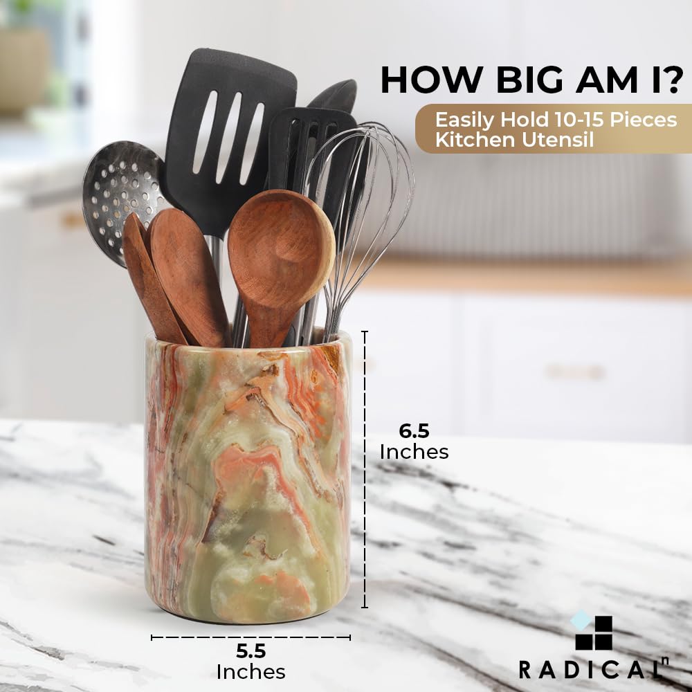 Radicaln Marble Utensil Holder 6.5" Inches Black Handmade Spatula Set for Kitchen Counter, Cooking Utensils Jar & Kitchen Essentials Organizer, Ideal Utensil Caddy & Spoons Holder