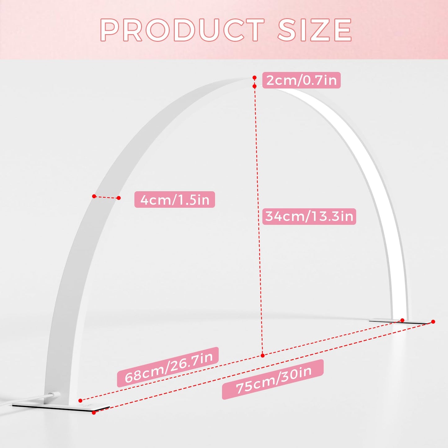 Charme Princesse 30in Half Moon Lamp 40W Half Moon Nail Desk Lamp 1600 Lumen LED Lash Light 3 Color Temperature Lash Lamp for Lashes Eyelash Extensions Tattoo Skin Care