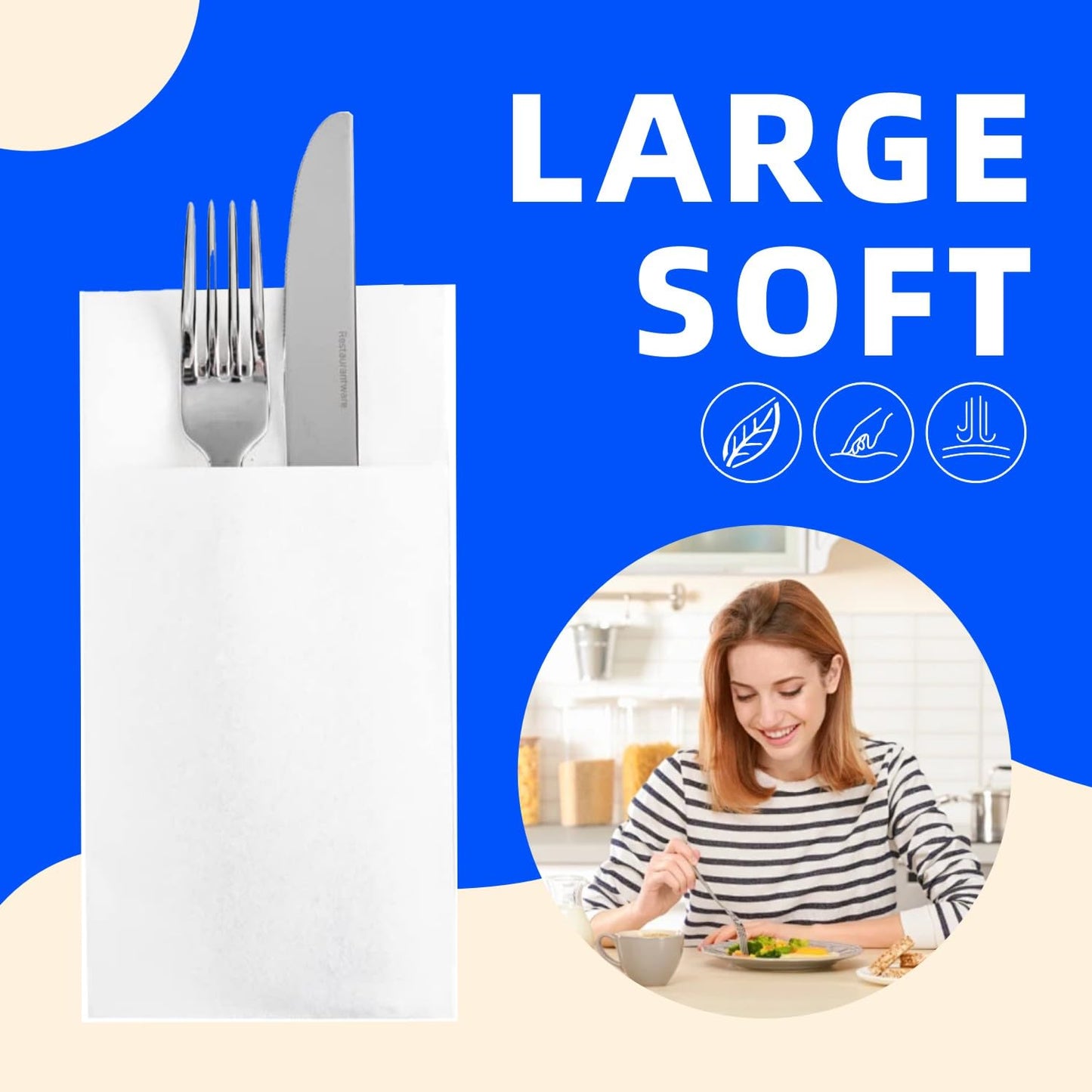 Disposable Dinner Napkins With Built-in Flatware Pocket, Pre folded Party Napkins For Silverware, Linen Feel Napkins Luxury And Elegant For Wedding Party Events, White, Total 200 Count