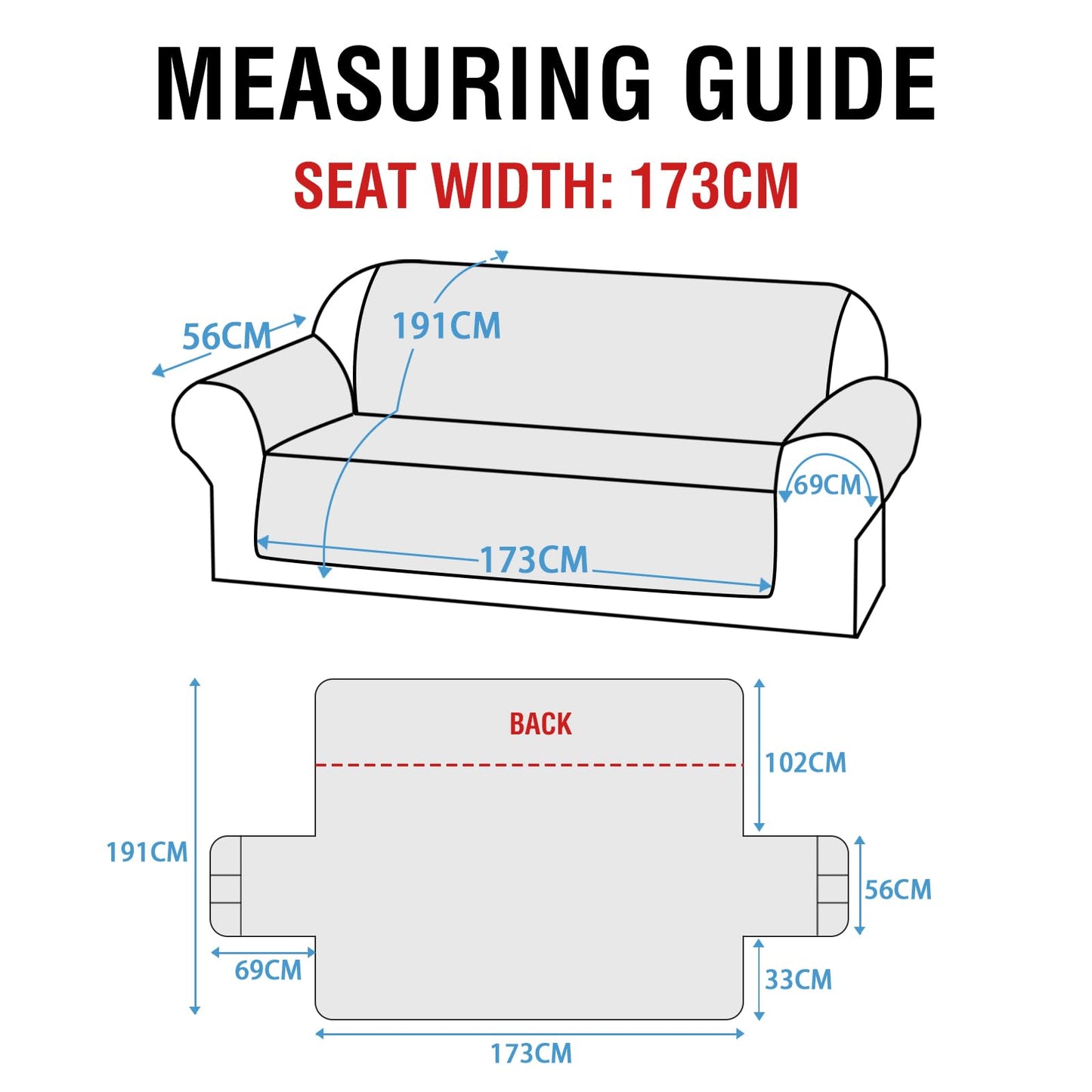 Turquoize 100% Waterproof Sofa Cover 3 Seater Triple Non-Slip Couch Cover Sofa 3 Seater Pet Friendly Sofa Slipcover Furniture Protector for Pets, Dogs, Kids (Large 68", Grey)