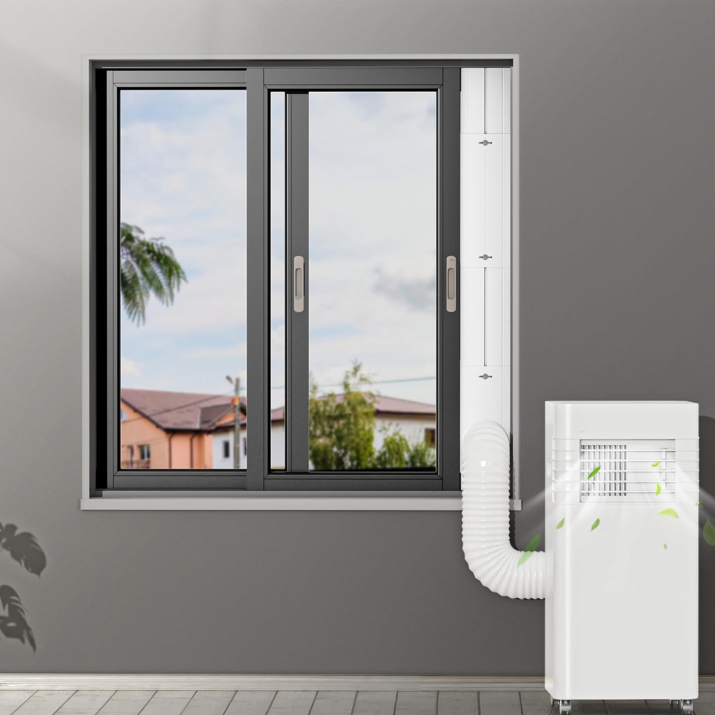 Portable AC Window Vent Kit with 5.9" Exhaust Hose & Coupler, Insputer Universal Adjustable Air Conditioner Window Seal Kit for Sliding Vertical/Horizontal Windows (4 Pcs)