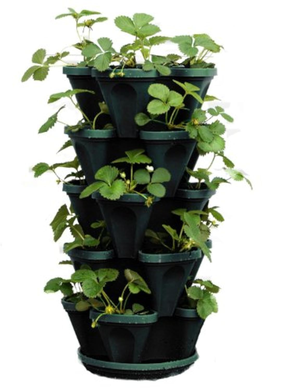 Mr. Stacky 1305-HG 5-Tier Stackable Strawberry, Herb, Flower, & Vegetable Planter - Vertical Gardening Indoor / Outdoor Stacking Garden Pots Hunter Green 22.5 Quarts, 22.5 Quarts, Hunter Green