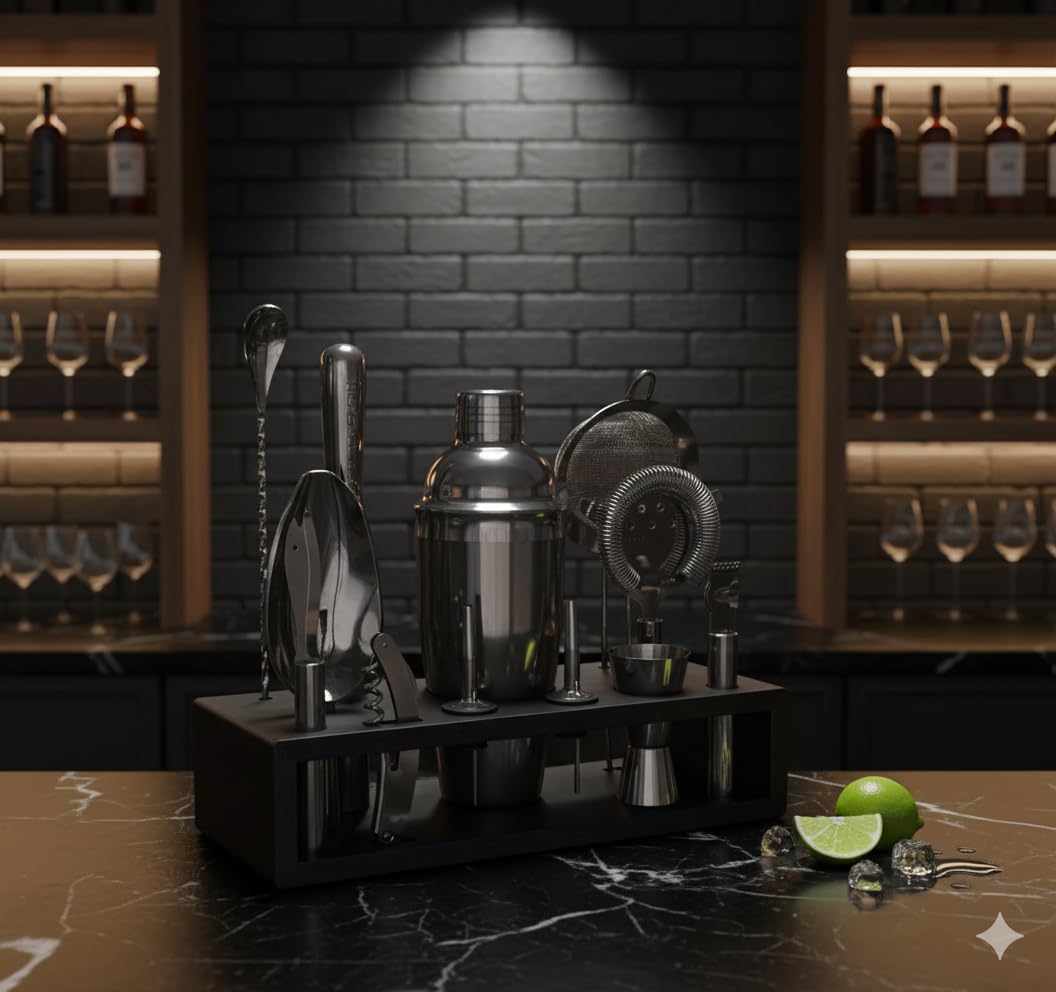 Highball & Chaser 13-Piece Cobbler Cocktail Shaker Set: Black Polished Stainless Steel Bartender Kit for Home Bar Cocktail Set | Cocktail Tools | Plus E-Book with 30 Cocktail Recipes (Gunmetal Black)