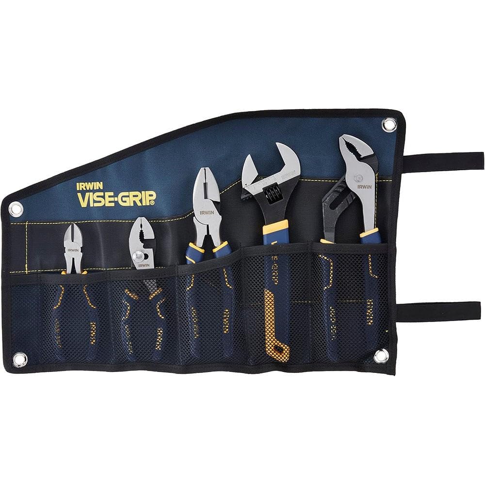 Irwin 2078708 Slip Joint, Diagonal, Lineman, Adjustable Wrench and Groove Joint ProPliers Kitbag Set, 5-Piece