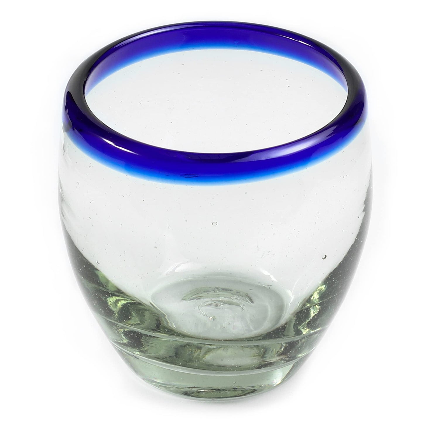 Handmade con Amor - 9 oz Hand Blown Mexican Drinking Glasses - Set of 6, 9 fl oz each, Cobalt-Blue Rim