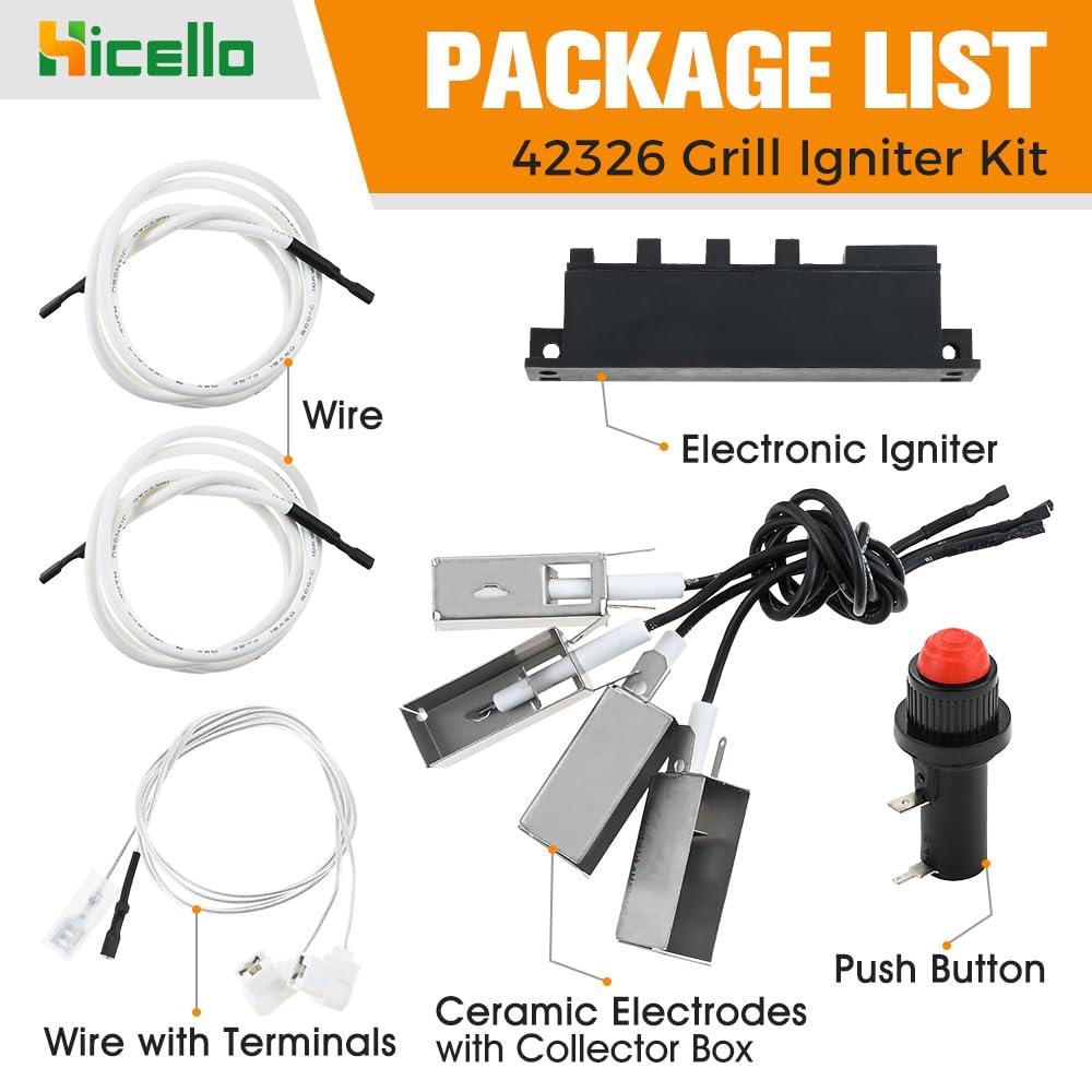 Hicello 42326 Grill Igniter Kit Replacement for Weber Summit D6 Grills Compatible with Weber Summit Platinum D6 7790501 7890501 7890001 Grills Summit Gold D6 5290001 5890001 5790001 7790001#42326