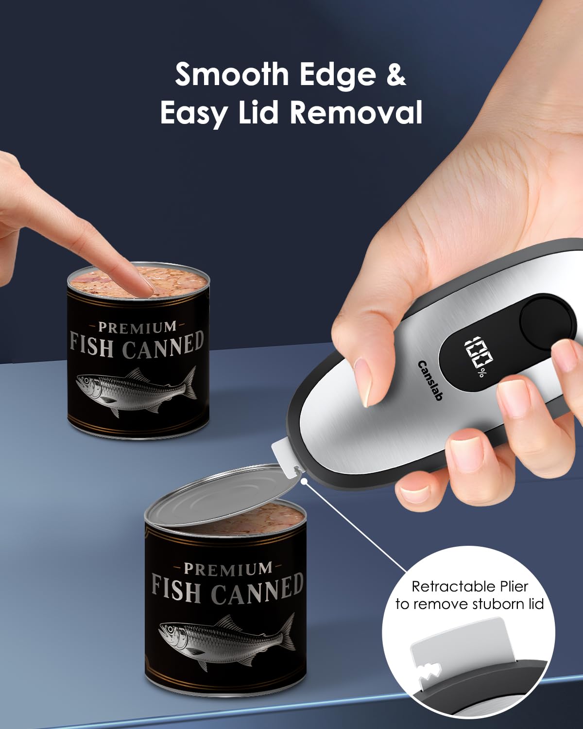 Canslab Iron Rechargeable Electric Can Opener: Wall-Mountable Easy Storage, Smart Auto Stop & LED Battery Track, Hands-Free Operation, Side Cut Smooth Edge, Stainless Steel Professional-Grade Blade