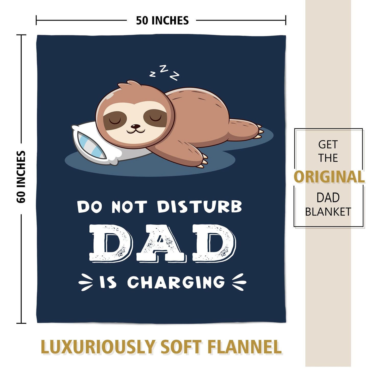 Funny Gifts for Dads Fathers Day, Dad is Charging Sloth Blanket, Dads Birthday Gift from Daughter Son, Dad Gift for Christmas Fathers Day, Soft Sloth Throws Blanket for Father 60" x 50"