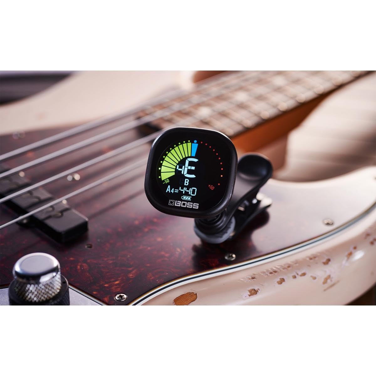 BOSS Rechargeable Chromatic Clip-On Tuner for Guitar, Bass and Ukulele | Reliable and Precise Battery Powered Tuner with Large High-Contrast Colour Display (TU-05)