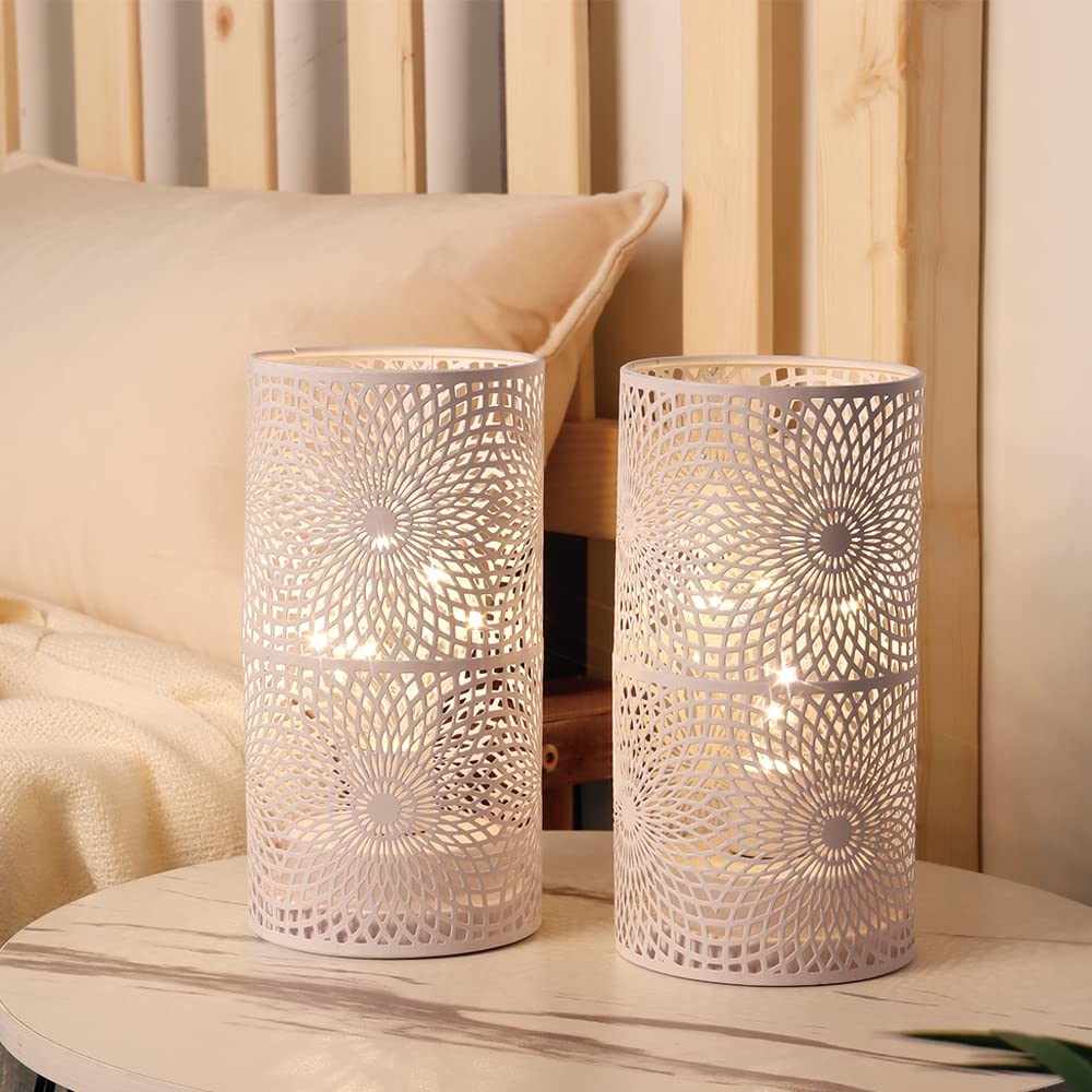 Set of 2 White Table Metal lamp Battery Powered,Cordless Accent Light with Edison Style Bulb battery operated. Great for Weddings,Parties,Patio,Events for Indoors/Outdoors.